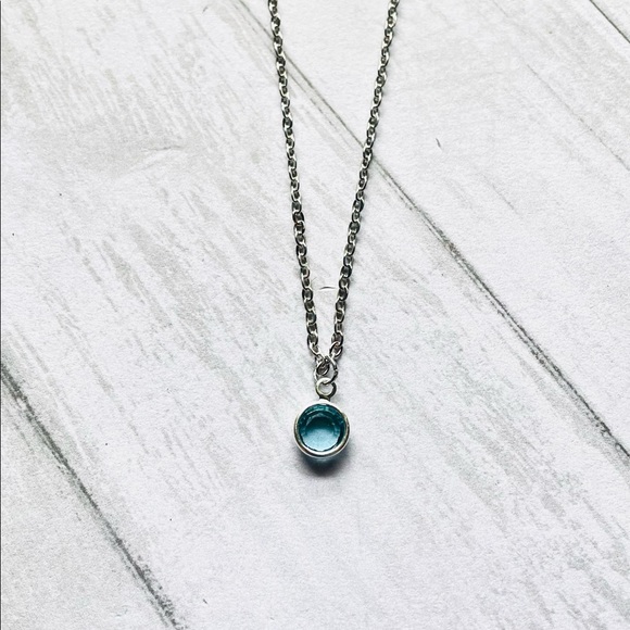 March Swarovski Crystal Necklace, Aquamarine Swarovski Crystal, Handmade - Picture 2 of 5